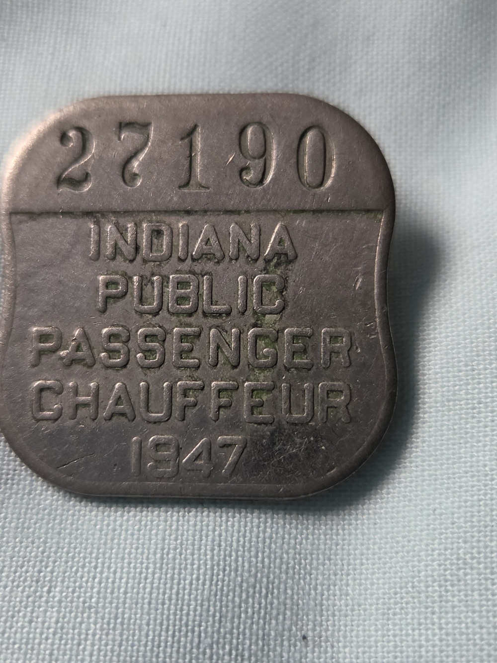 1947 Indiana Public Passenger Chauffeur Badge - Brown Metal